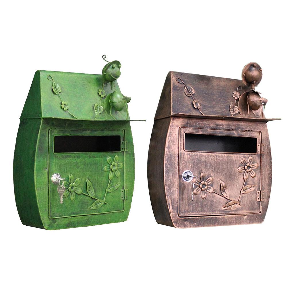 Heavy Iron Lockable Secure Mail Letter Box Mailbox Wall Mounted Retro Metal Mail Box Garden Ornament