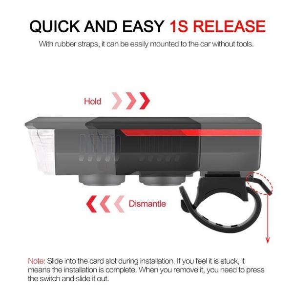 Lampă solară pentru bicicletă, reîncărcabilă prin USB, set de lumină și claxon pentru bicicletă, 3 moduri pentru echipamentul de călărit de noapte