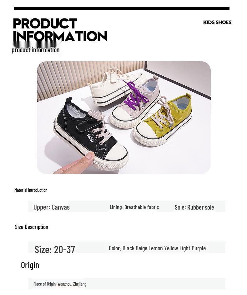 2025 Spring/Autumn Boys' Classic Canvas Shoes with Velcro for Kids - Skate and Kindergarten Shoes, Korean Style