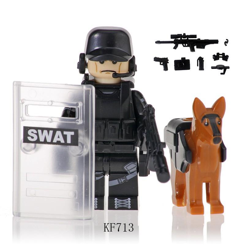 Compatible Military Special Forces Soldiers Police Minifigures Weapons Model Building Blocks Ww2 Kids Toys Gifts