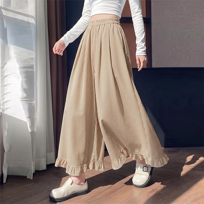 ZANZEA Women Casual Elastic Waist Loose Stripe Print Wide Leg Pants