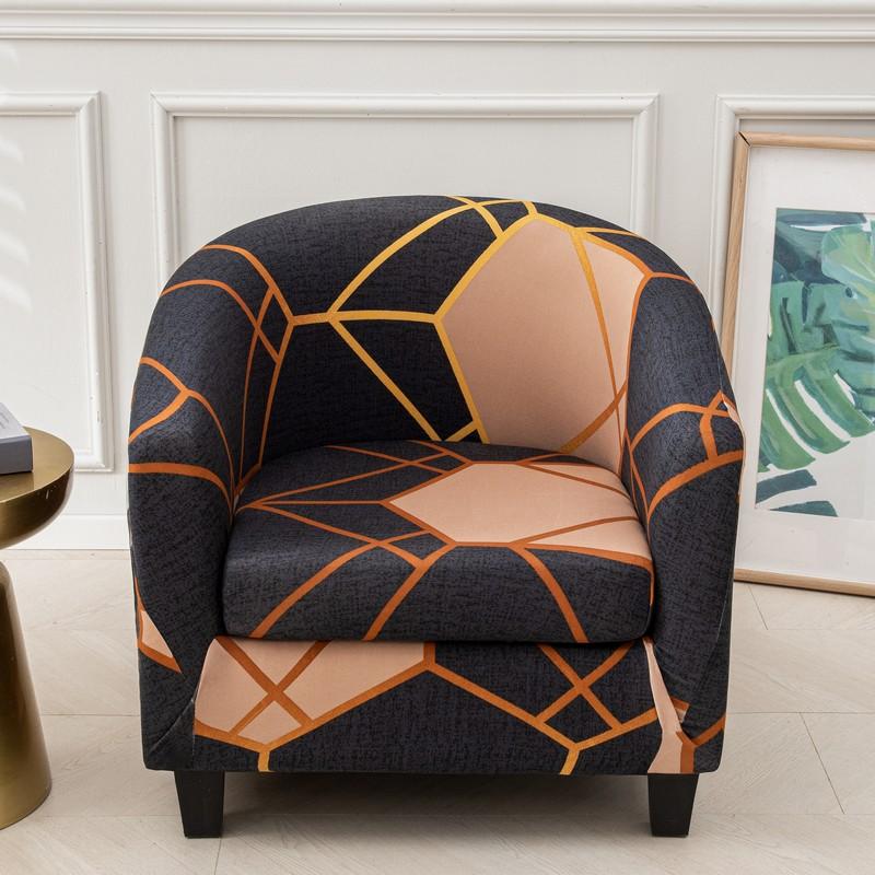 Club Chair Slipcover 2 Piece Stretch Printed Round Barrel Chair Covers Removable Tub Chair Slipcover With Elastic Bottom