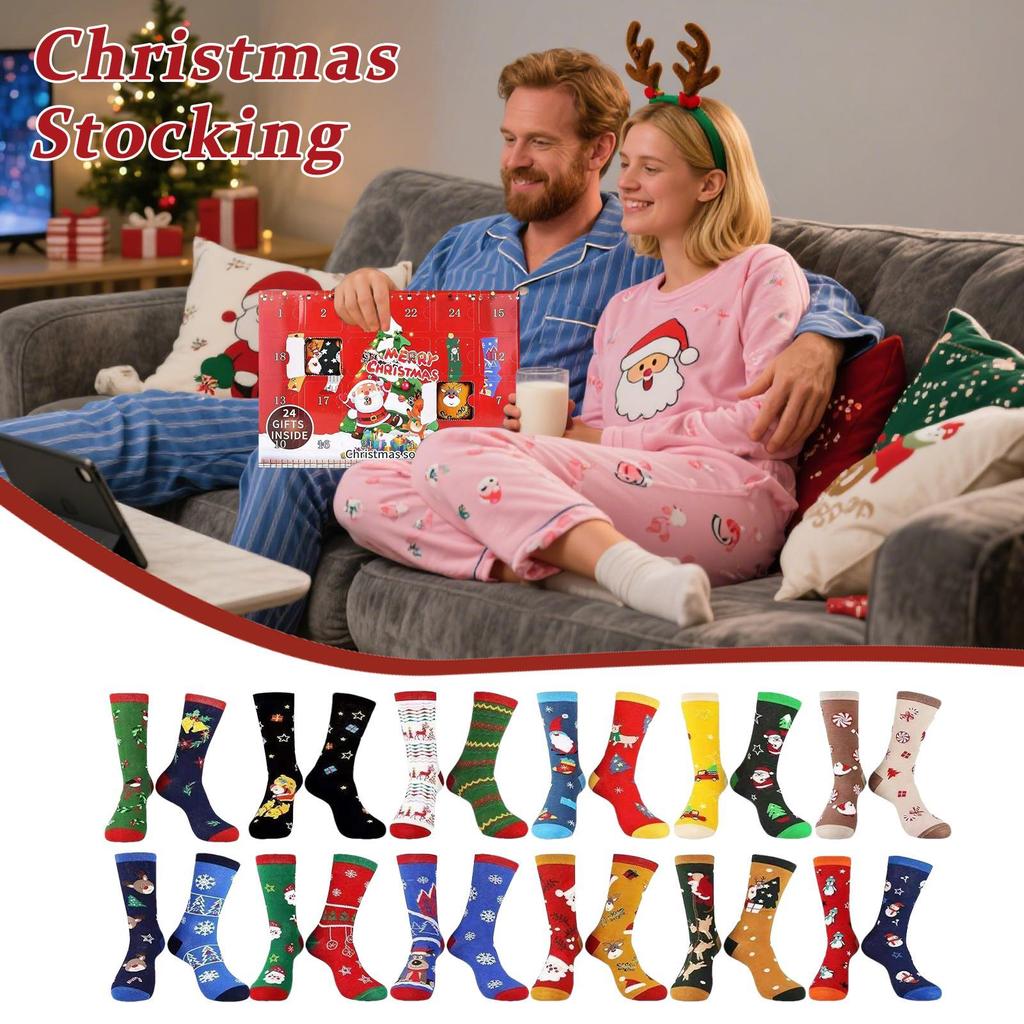 Christmas Advent Socks Calendar Soft Breathable Footwear 12-Pair Socks Countdown Calendar For Christmas For Family Gathering