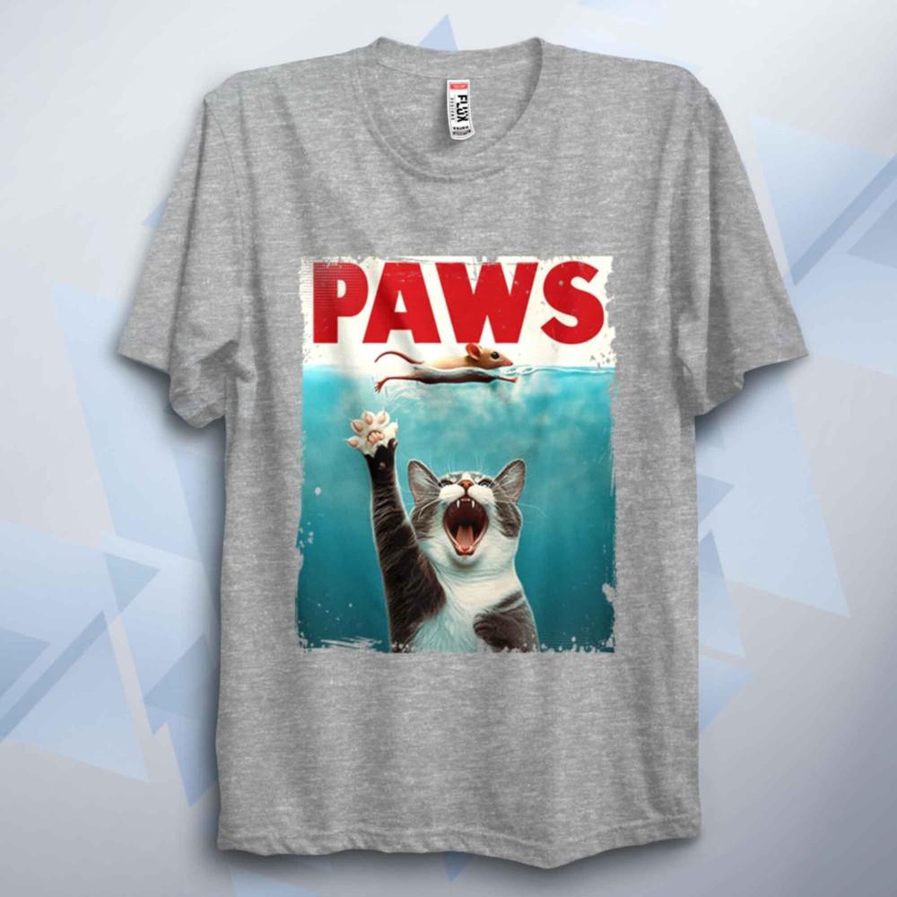 Paws TShirt Funny Shark Parody Tee Unisex Retro 70s 80s Movie Poster Film Top