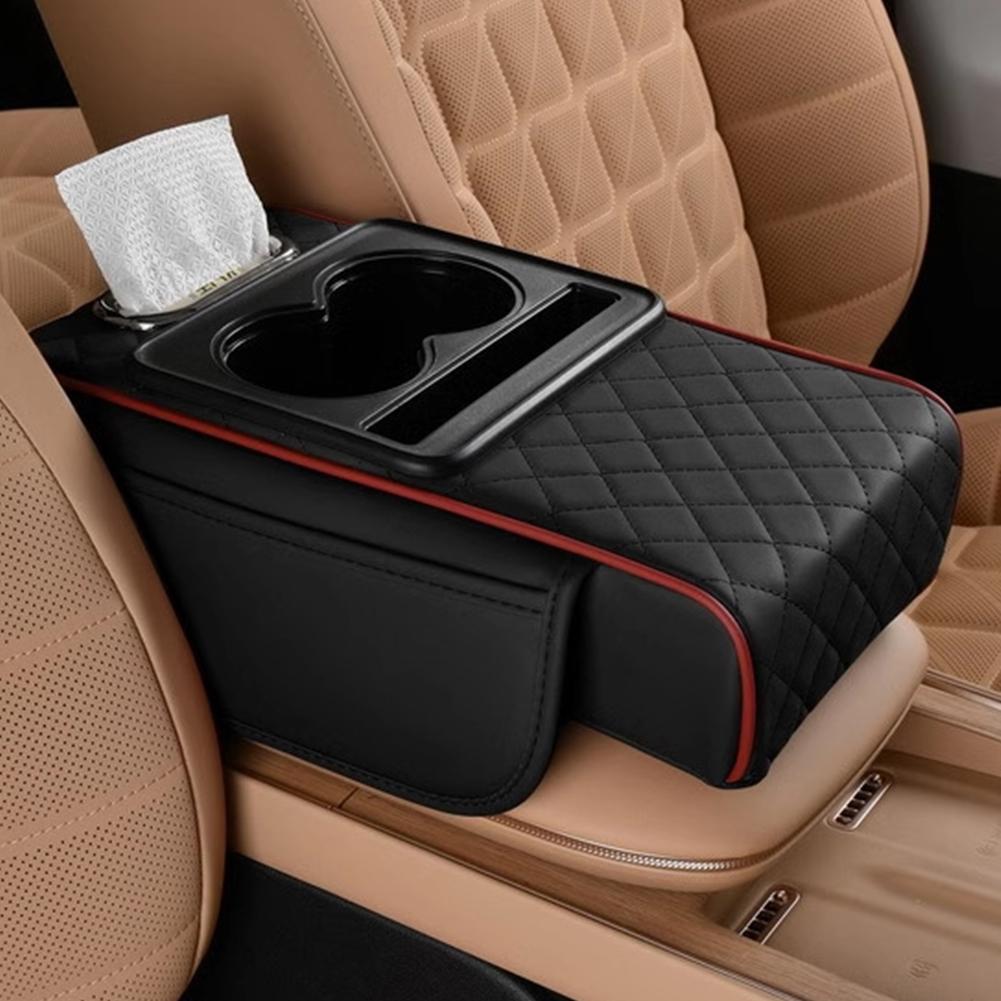 Car Armrest Heightening Pad Car Armrest Box Pad Uto Amrest Pillow Cover Pad For All Seasons With 2 Cup Holder