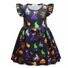 Girls Halloween Short Dress Ruffle Sleeve Round Neck A-Line Party Kids Casual Costume