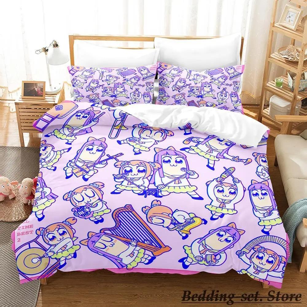 Pop Team Epic Bedding Set Single Twin Full Queen King Size Bed Set Aldult Kid Bedroom Duvetcover Sets Anime Parure De Lit Bed