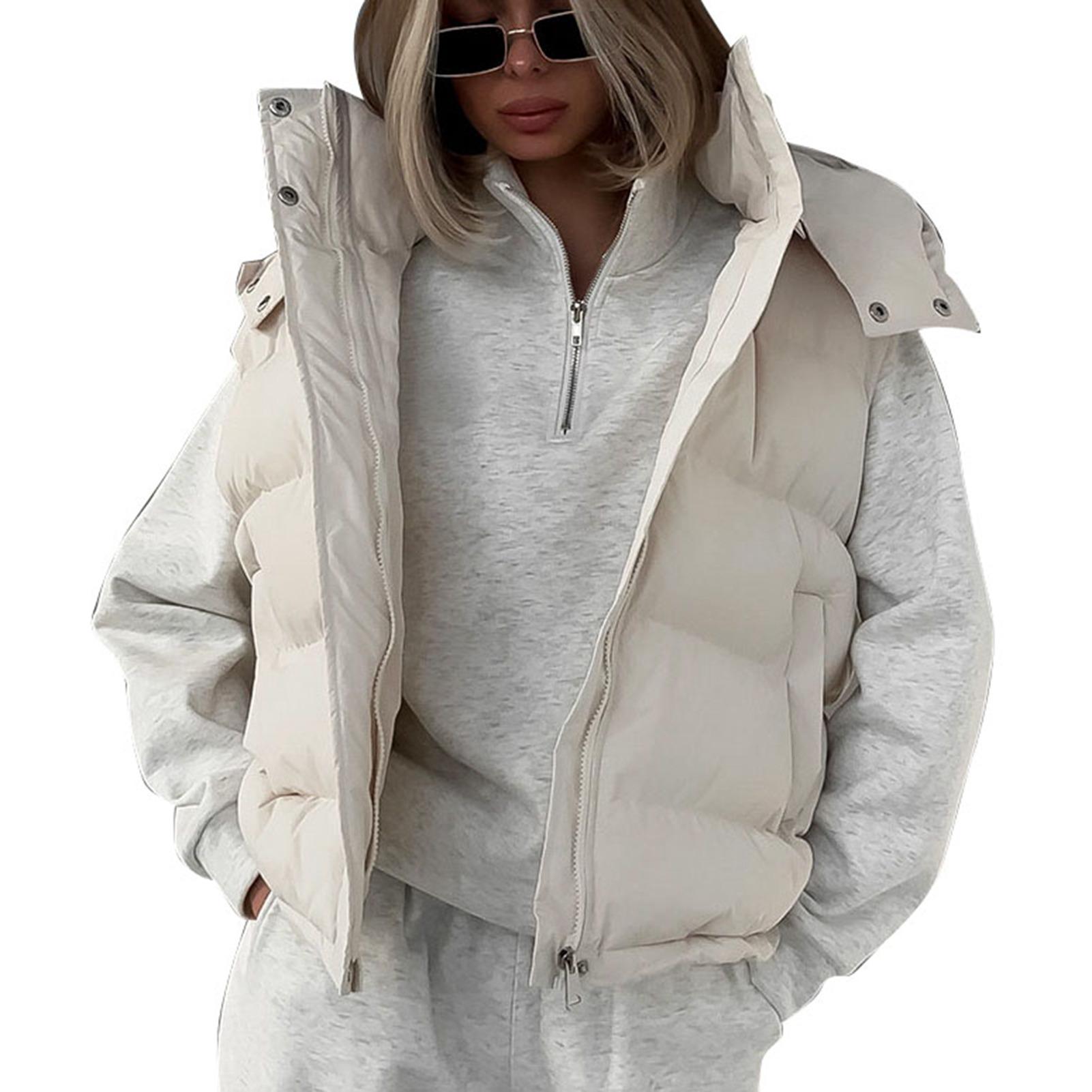 

Короткий повседневный жилет из хлопка без рукавов, легкая куртка-пуховик с капюшоном на молнии для вечеринки S бежевый