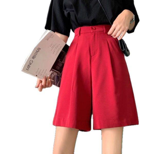 Women's Summer High Waist Wide-Leg Suit Shorts - Loose Casual Five-Point Trousers