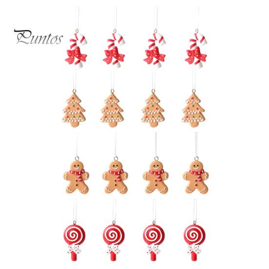 Red White Xmas Ornaments 4 Pcs Gingerbread Christmas Ornaments, Candy Cane, Tree, Lollipop, Durable Resin Holiday Man Tree Hanging Decoration for Home