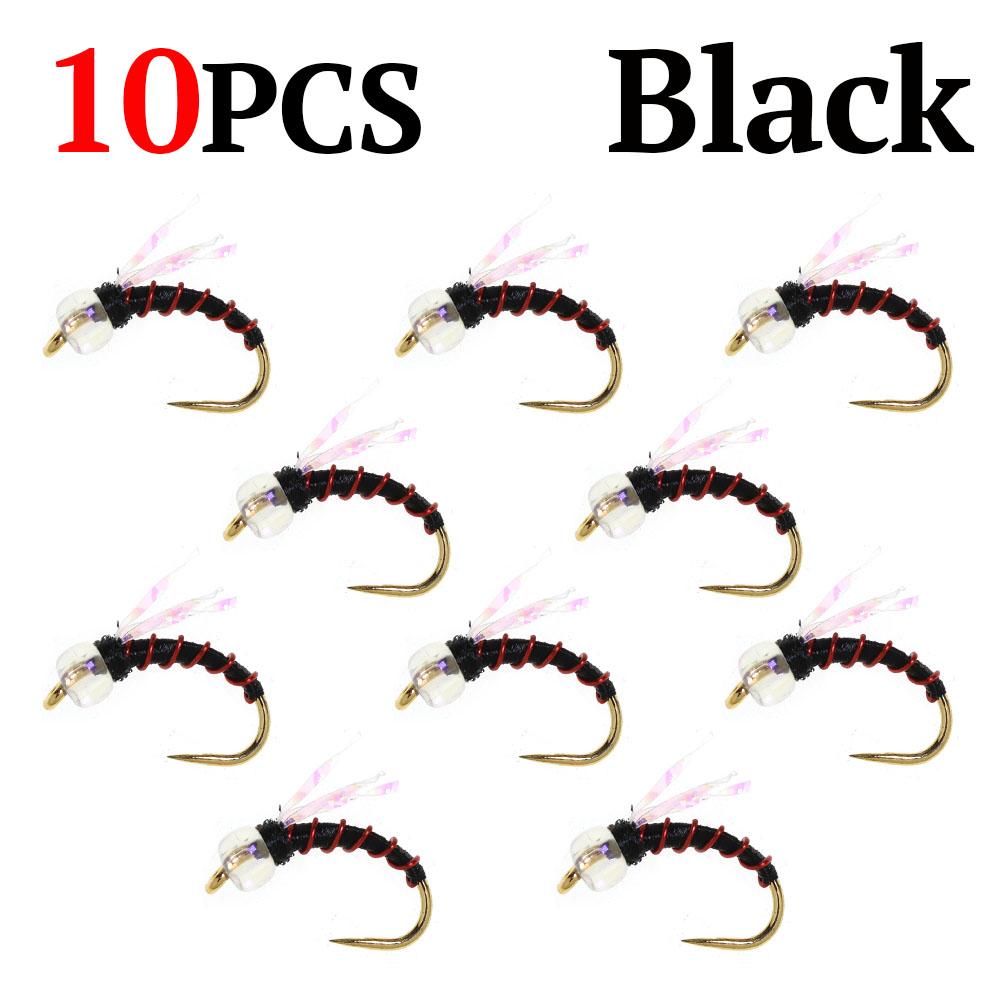 10 PIÈCES Nymphe Standard Midge pour la Pêche à la Mouche, Motif Truite pour Toute l'Année, Hameçon Doré sans Ardillon #16, Leurres d'Eau Douce pour la Pêche à la Mouche