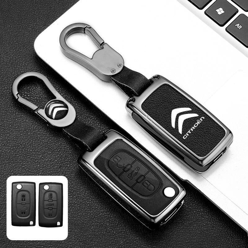 AAMH1 Zinc Alloy Leather Car Flip Remote Key Case Cover Protector Shell Durable For Citroen C2 C3 C4 C5 C6 Xsara Berlingo Accessories