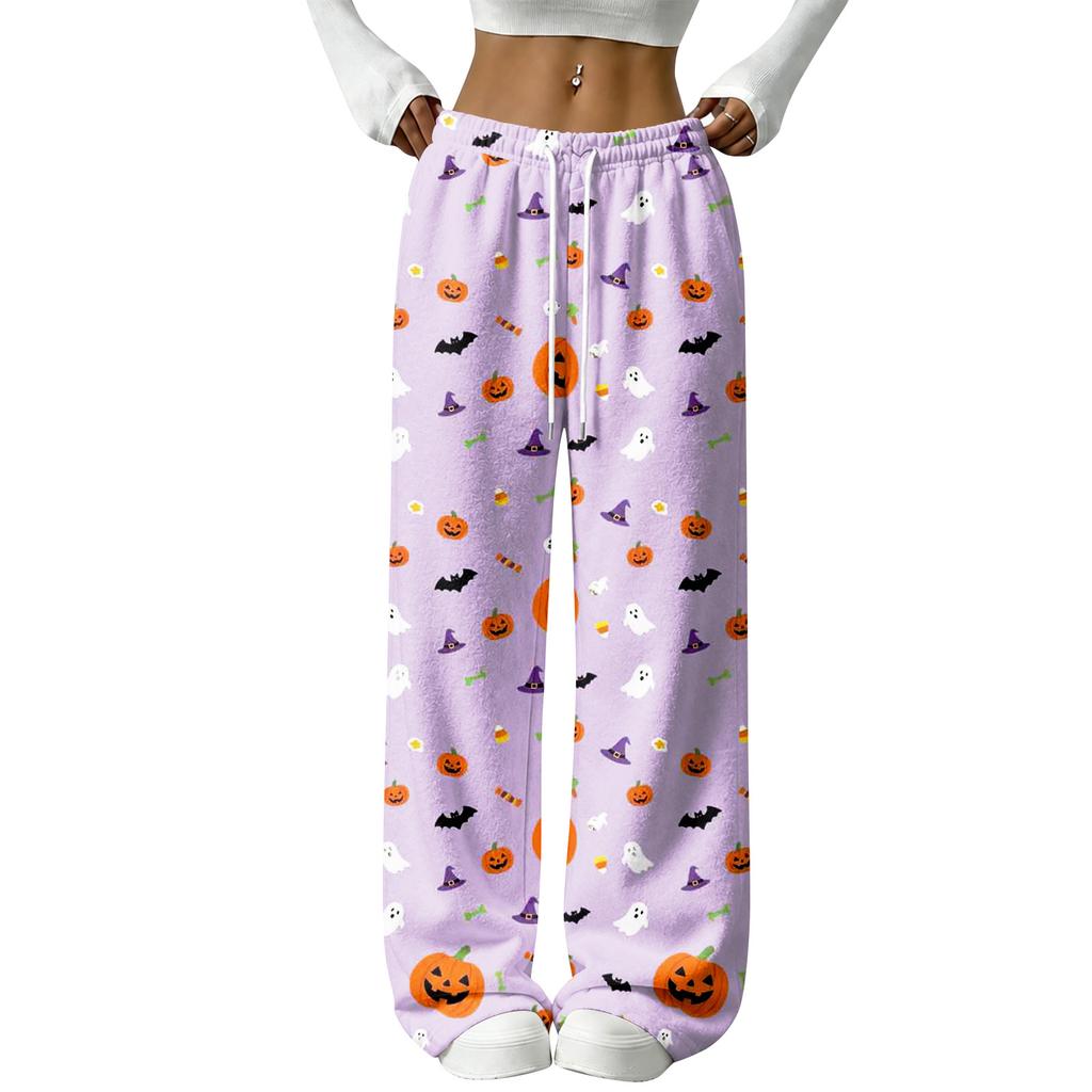 Damen Flanell Schlafanzughose für Halloween Gerade geschnitten Feiertags Loungewear Nachtwäsche