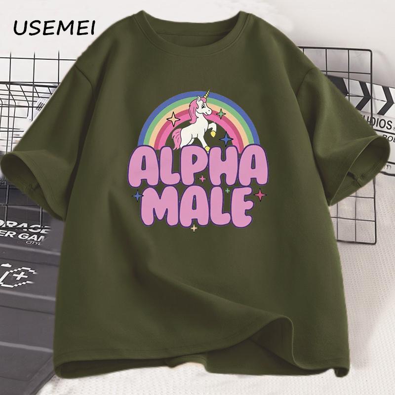 Alpha Male Unicorn Rainbow T Shirts Oversize Men Casual Fashaion Graphic Tees Unisex Round Neck Print Mens Short Sleeve Tshirt