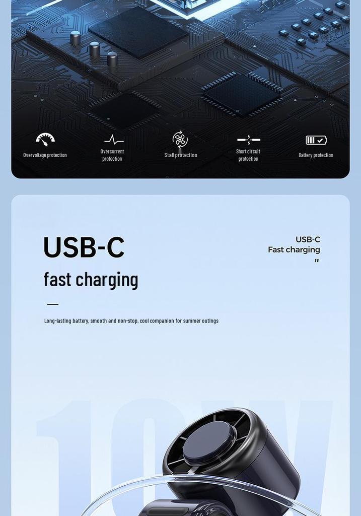 Portable USB Foldable Handheld Fan with Strong Wind and Neck Hanging Option