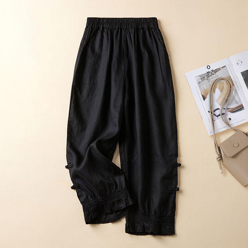 Literary Retro Buttons Cotton Bloomers Autumn Winter High Waist Slim Thick Trousers Casual Loose Harem Pants for Women