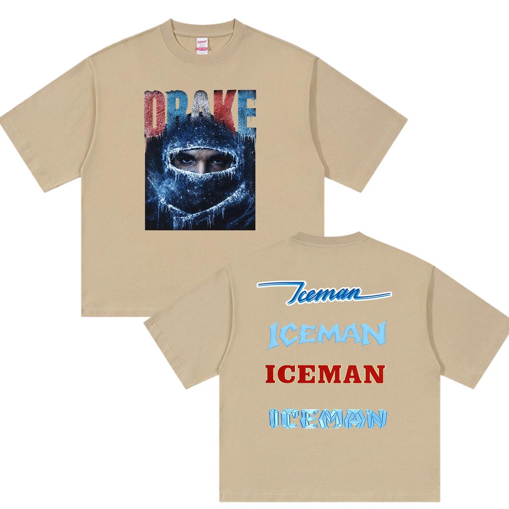 Rapper Drake Iceman Album Graphic Shirt Men's Vintage Short Sleeve T-shirts Man Cotton Tee Streetwear Fan Gifts
