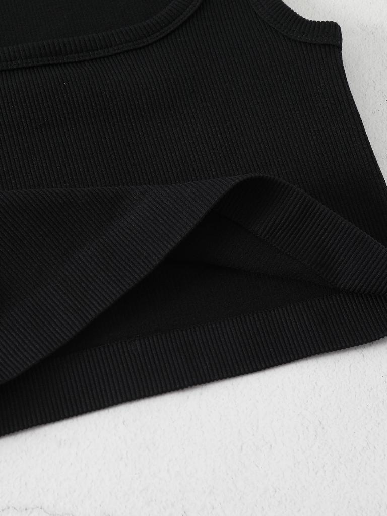 Plus Size Quick-Dry Ribbed Yoga Sports Tank with Square Neck