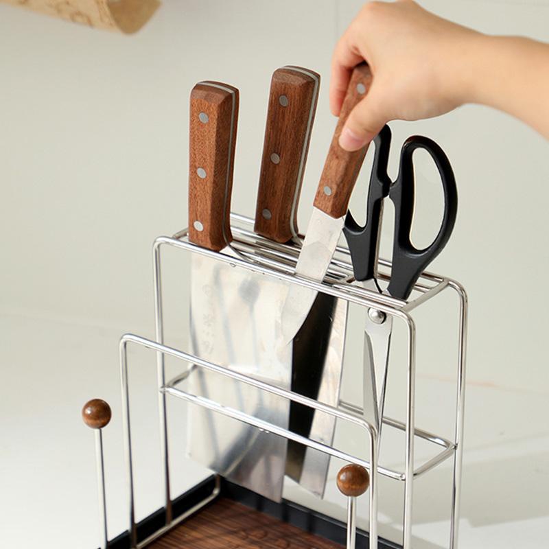 Stainless Steel Knife Holder Multi Function Kitchen Organizer for Knives and Cutting Boards Countertop Storage Rack with Utensil Storage Space