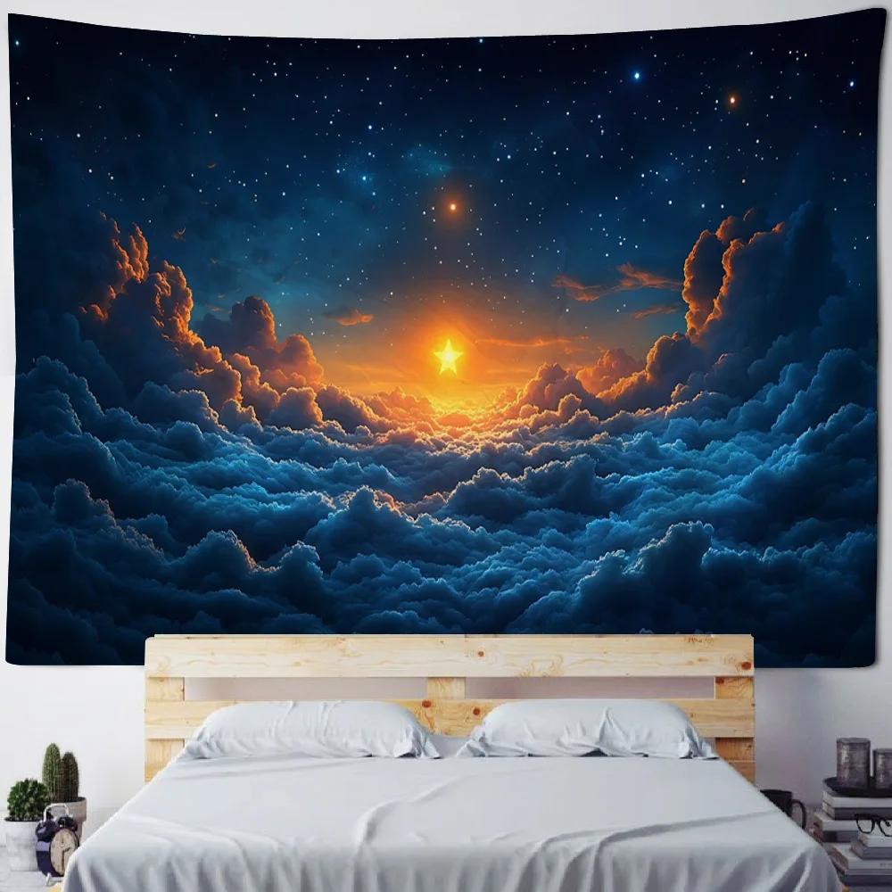 Psychedelic Starry Sky Aurora Landscape Tapestry Wall Hanging - Unique Background Poster for Home Dormitory Decoration Fabric Mu