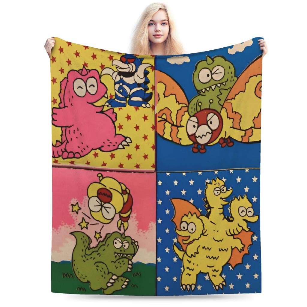 Chibi Monster Island Buddies Fleece Throw Blankets 80S Blanket For Sofa Office Super Soft Bed Rug