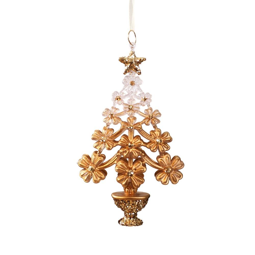 Golden Translucent Christmas Snowflake Pendant Crystal Prism Wreath Elk Deer Ornaments Home