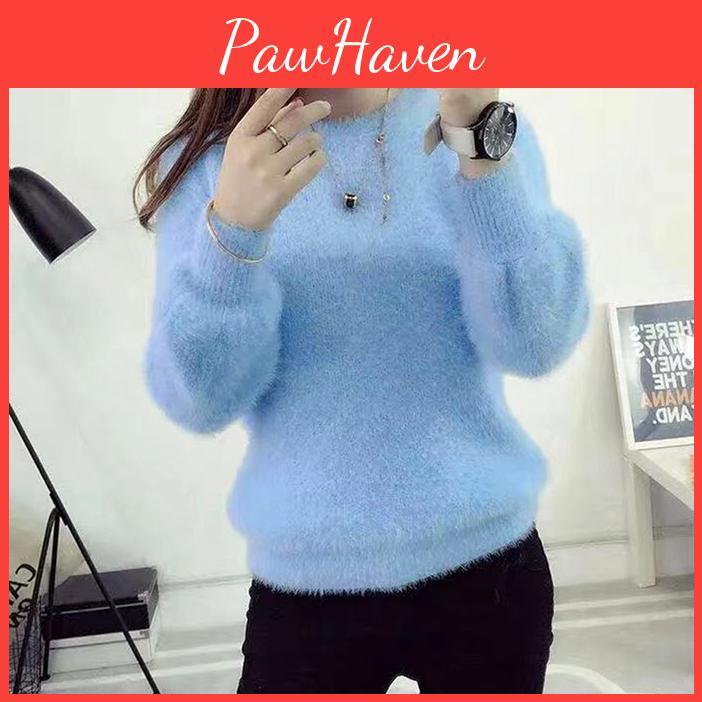 Winter Imitate Oneck Fleecing Female Long Puff Sleeve Elastic Casual Sweater Women Knitted Tops Pullovers Solid