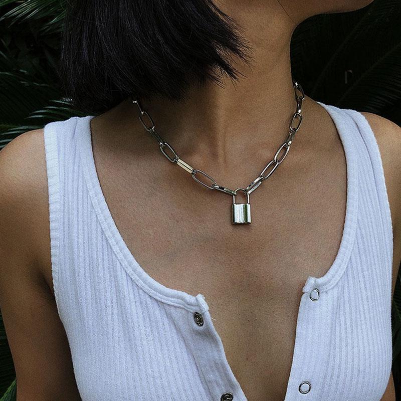 Women Fashion Lock Pendant Choker Necklace Geometric Chain Necklace Girls Jewelry Accessories Gift