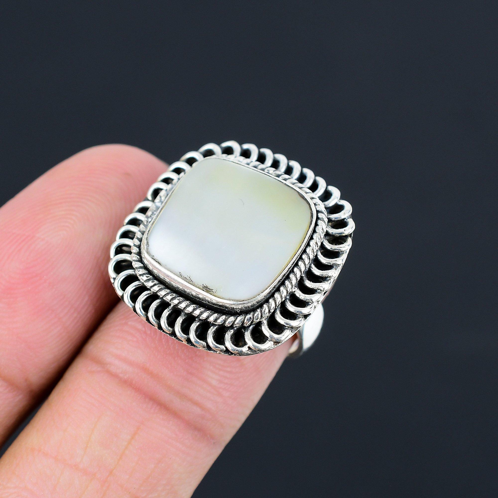 925 Sterling Silver Cushion Mother Of Pearl Gemstone Solitaire June Ring Size 7 7