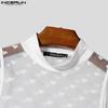 INCERUN Men's Stitching Color Sleeveless Dots Mesh Sheer Underwear Jumpsuits