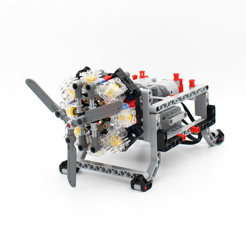 MOC High-tech 8 Cylinder Radial Engine with Small Rotor Blade Model Building Blocks Compatible with PF Set DIY Engine Bricks Toy