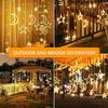 Solar Icicle Lights LED Outdoor Waterproof Moons Stars Curtain Window String with 8 Modes Warm White Hanging Decor for Patio
