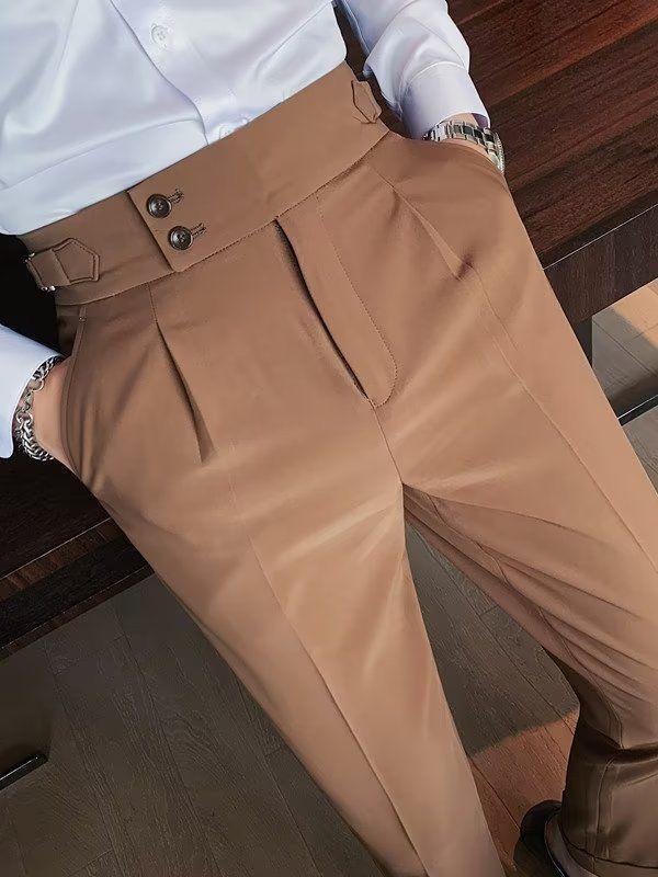 Naples Men's Korean Style Slim-Fit Retro High Waist Solid Color Straight Casual Trousers