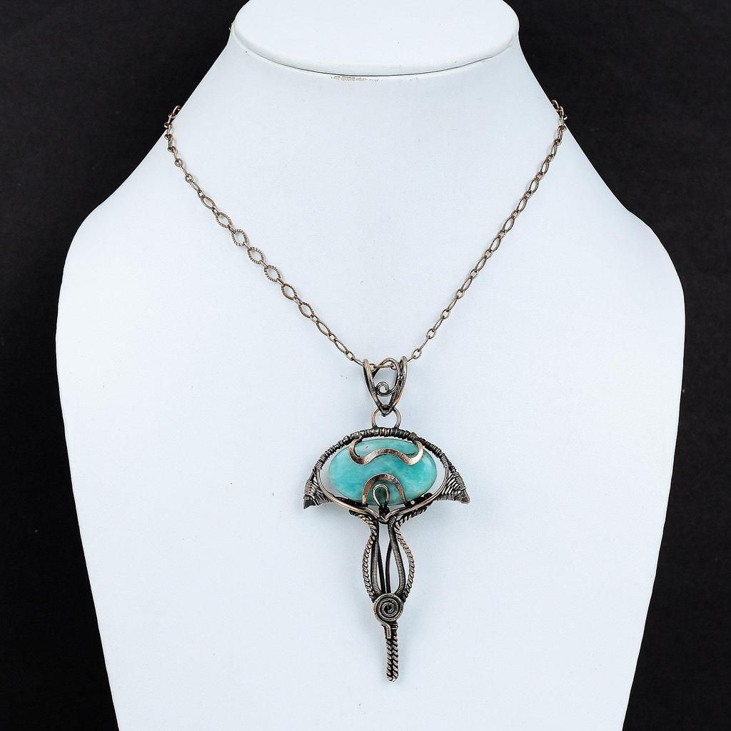 Amazonite Pendant Copper Wire Wrapped Gemstone Pendant Real Amazonite Jewelry Ethnic Style Pendant Handmade Copper Jewelry Anniversary Gift