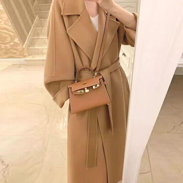 

Шерстяное пальто средней длины на осень и зиму, высококлассное, в западном стиле, универсальное пальто для женщин S хаки