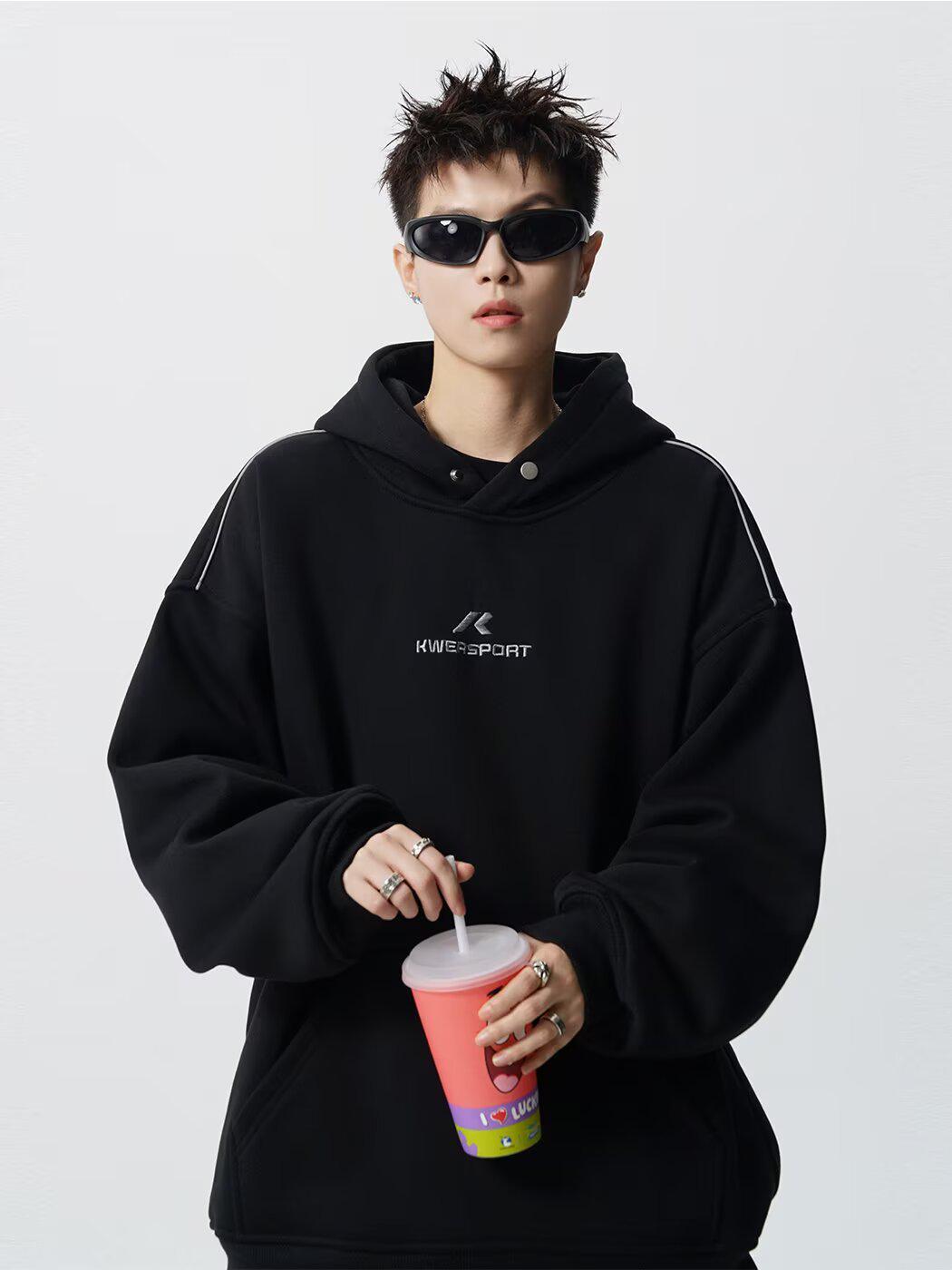 Men s Retro Color Block Patchwork Embroidered Hoodie - Autumn Winter Trendy Loose Sportswear XL