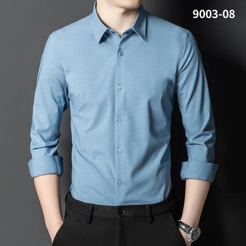 Bamboo Fiber solid color elastic long-sleeve shirts for men slim fit formal plain shirt england style white shirt office clothes