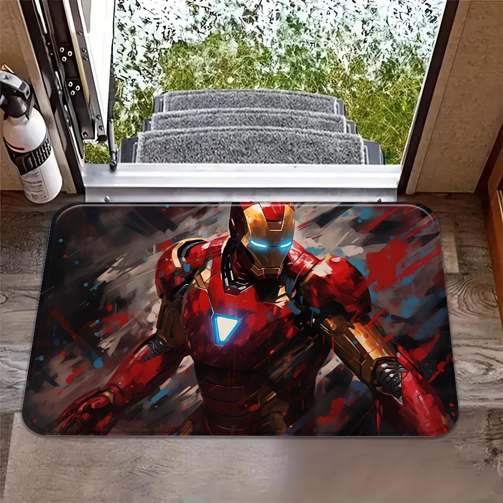 Marvel 1pc Cartoon Print Floor Mat, Iron for Man Red and Golden Armor with Blue Light Eyes, Chestplate, Energy Core, and Dynam