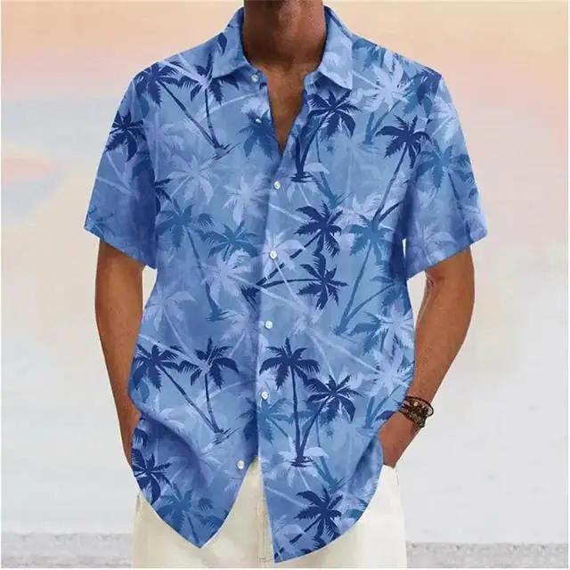 Hawaiianisches Kurzarmhemd, Palmenprint, Ideal für Sommer-Strandkleidung