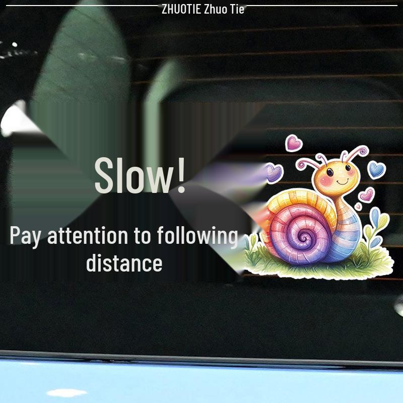 Cartoon Snail Reflective Rear Windshield Sticker - Slow Down & Keep Safe Distance