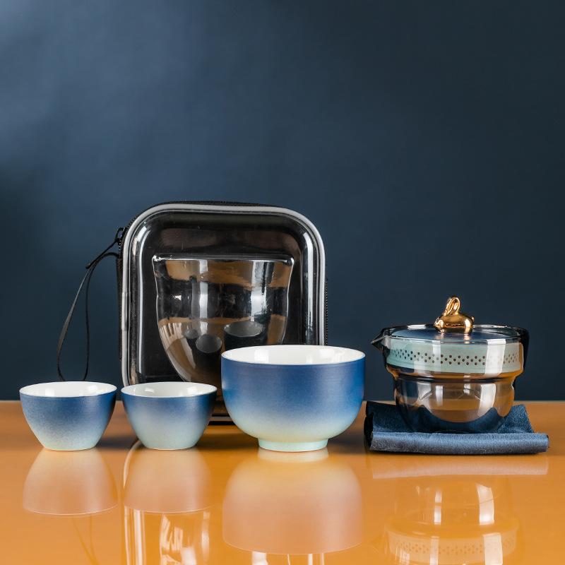 Outdoor Portable Travel Tea Set, One Pot, Three Cups, Express Cup, Tea Maker, Mid-Autumn Festival Year of the Rabbit Commemorative Gift