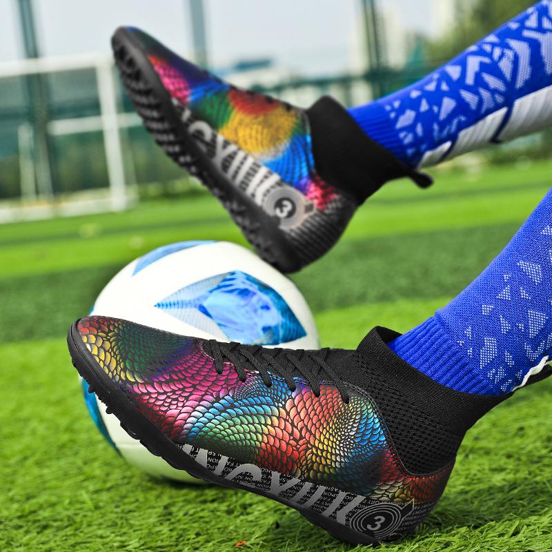 31-48unisex Football Shoes High-top Elastic Rubber Soft Bottom TF Football Shoes Men's Training Special Children Competition Training Football Shoes