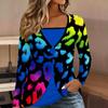 Tops for Women  Leopard Print Long Sleeve Fake Two‑Piece Top Fall Casual Slim Pullover Women's Long Sleeve Top