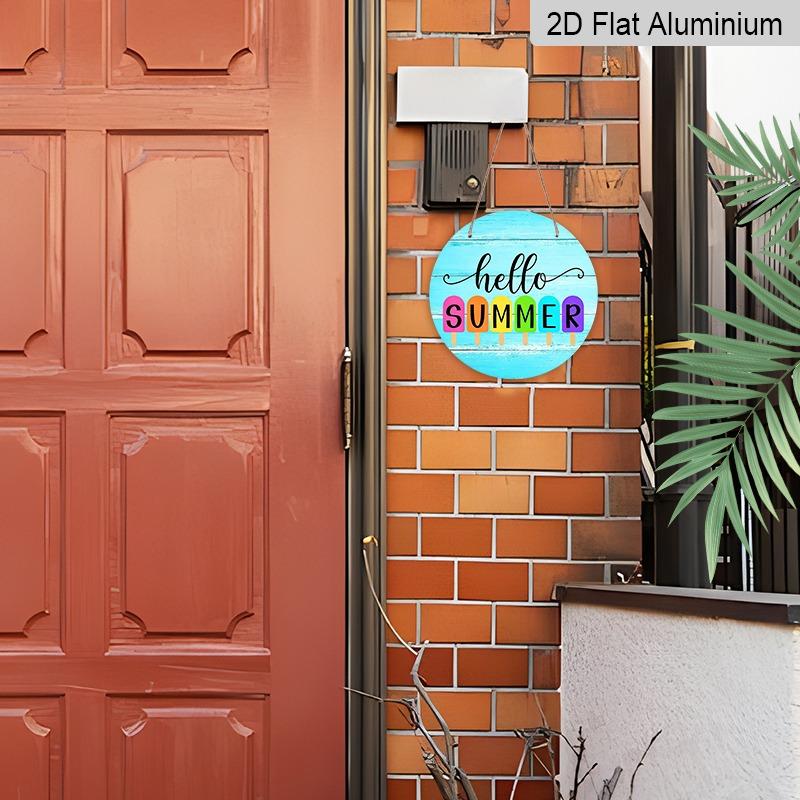 2D Flat Summer Popsicle Aluminum Decorative Signs and Plaques in Various Sizes. "Hello Summer" Rainbow Popsicle Pattern Wall Decorations, Suitable
