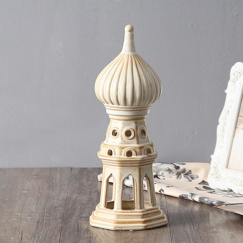 Simple Matte Beige Floral Glazed Pisa Tower Ceramic Ornament for Home Decoration
