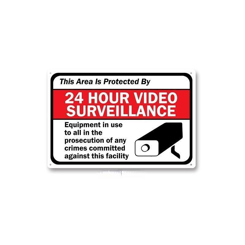 HD Metal Tin Sign Vintage Warning  No Trespassing Wall Decor Retro 24 Hour Video Surveillance Biohazard Funny Sign for Home Bus