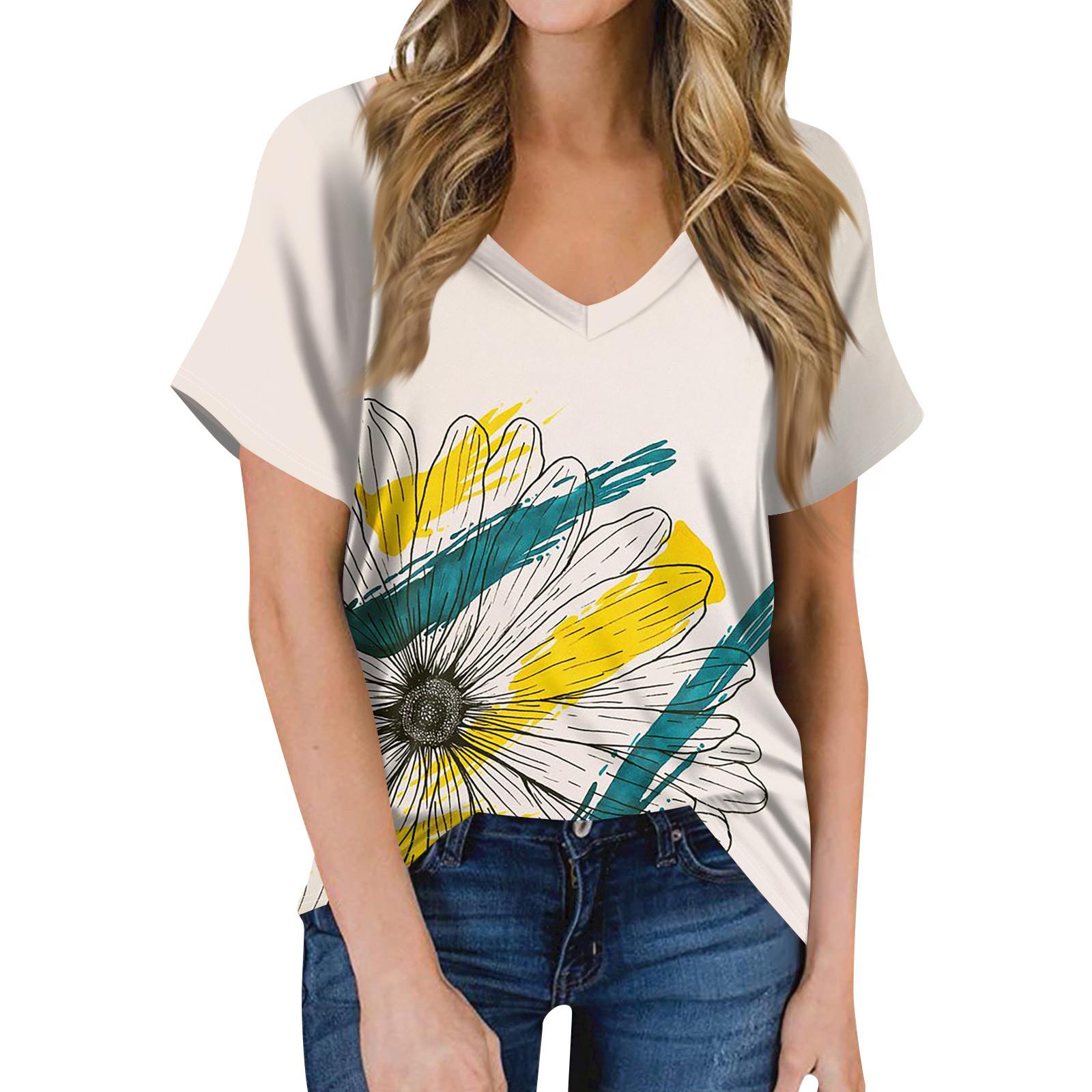 

Женская футболка с коротким рукавом и цветочным принтом подсолнечника, топ L бежевый