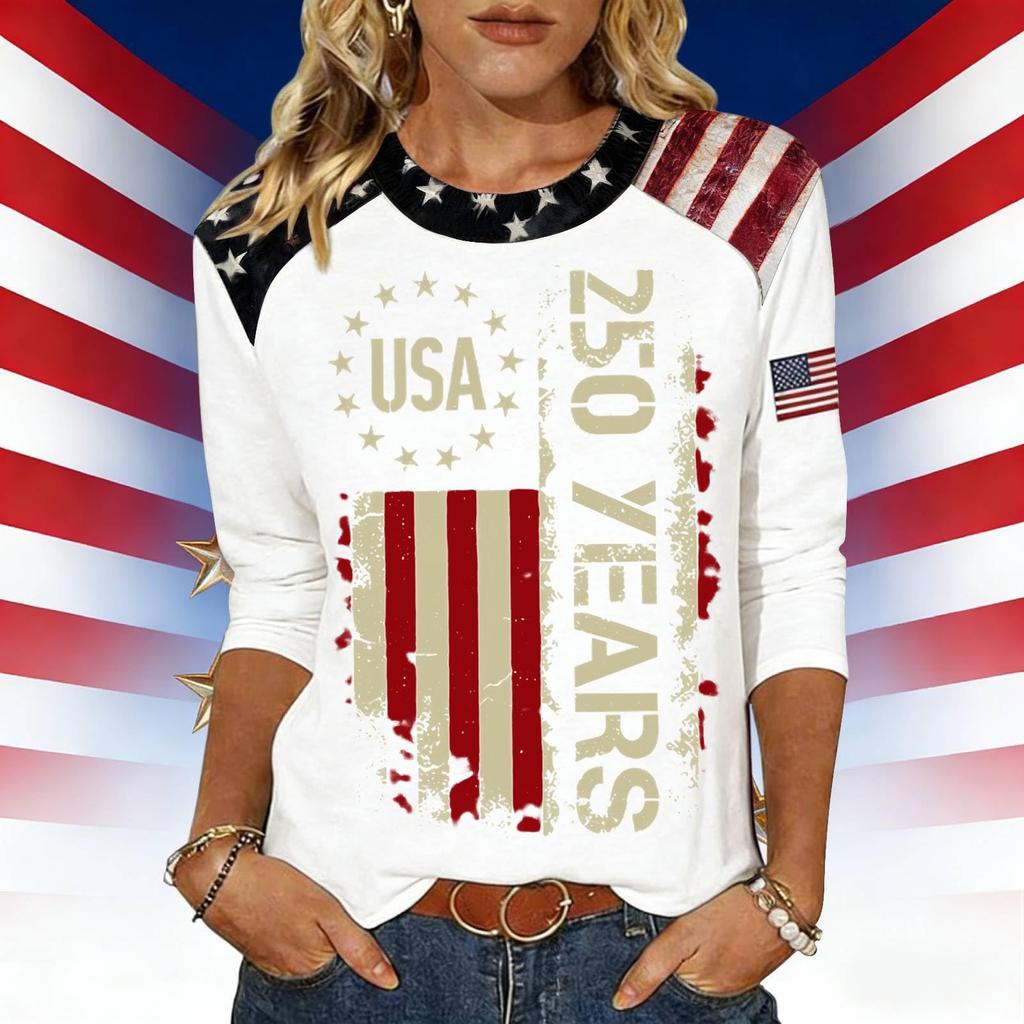 Women's Fashion Casual Independence Day Print Top