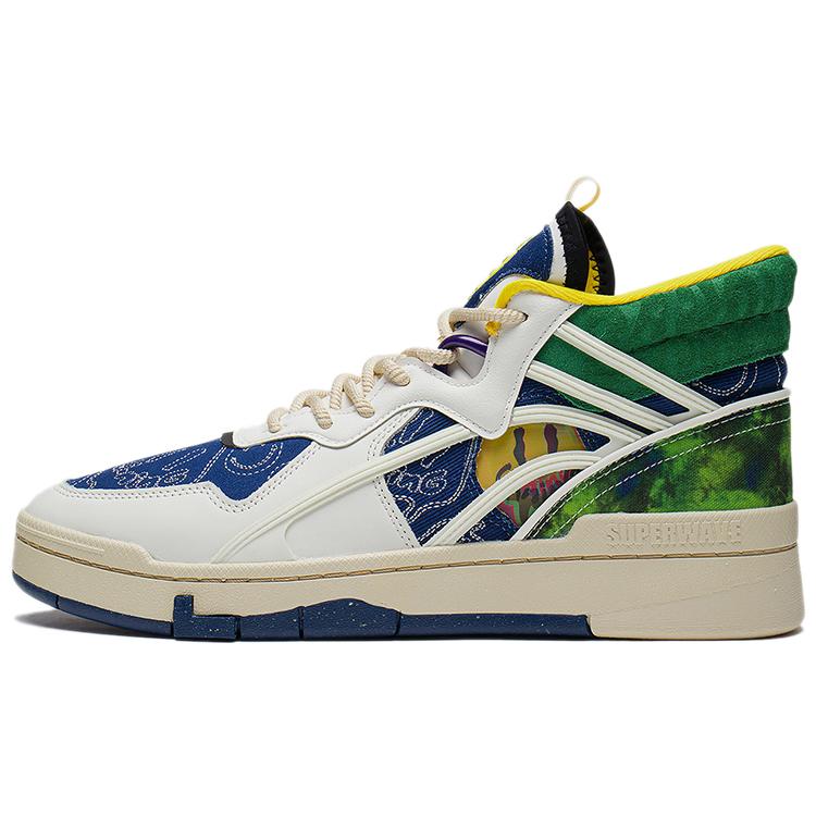 New LiNing Wave Mid Party High Top Skateboard Shoes Men's White Green Blue AGCS283-1