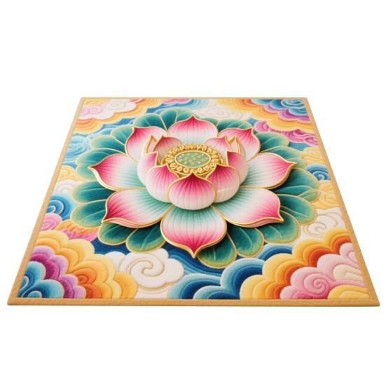 Yousheng Lotus Area Rug Non-slip Washable Flower Indoor Floor Mat Chinese Style Lotus Carpet Living Room Bedroom Office Home Decoration